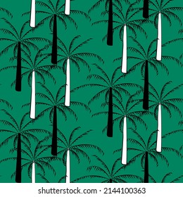 Vector seamless half-drop pattern, with palm tree