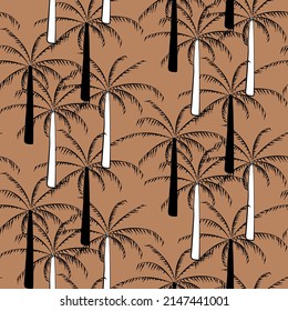 Vector seamless half-drop pattern, with palm tree