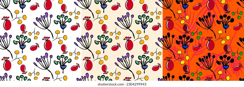 Vector seamless half-drop pattern, with seed and bud