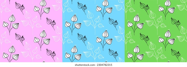 Vector seamless half-drop pattern, with seed and bud