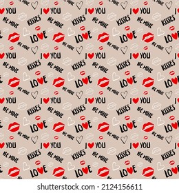 Vector seamless half-drop pattern, with stylish love symbols and word