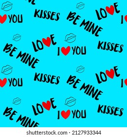 Vector seamless half-drop pattern, with stylish love symbols and word