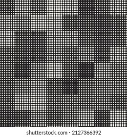 Vector seamless halftone patched squares pattern. Repeating geometric dotted grid texture. Stylish monochrome background design.