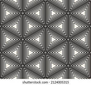 Vector seamless halftone triangle lines pattern. Repeating geometric hexagonal elements. Stylish monochrome background design.