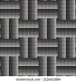 Vector seamless halftone woven lines pattern. Repeating geometric circle elements texture. Stylish monochrome background design.