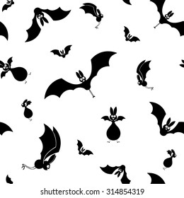 Vector seamless halloween bats silhouette on white background