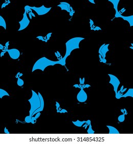 Vector seamless halloween bats silhouette on black background