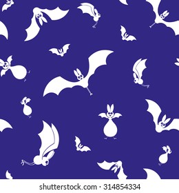 Vector seamless halloween bats silhouette on blue background