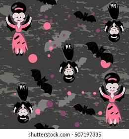 Vector seamless halloween pattern with bat and with the vampire. Modern stylish texture. 