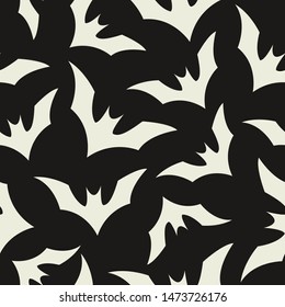 Vector seamless Halloween pattern with bats. Black and white halloween simple design for greeting card, gift box, wallpaper, fabric, web design.