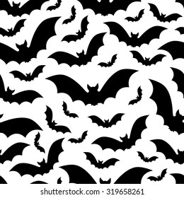 vector seamless Halloween pattern with bats, black and white digital paper