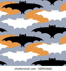 Vector seamless halloween pattern with bats and ghosts. Modern stylish texture. Repeating abstract background.