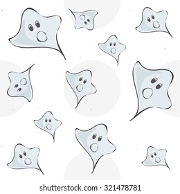 Vector seamless halloween pattern. blue funny cartoon ghosts on the white background