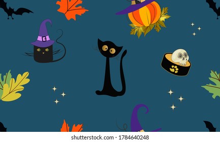 Vector seamless halloween pattern. Bright decorative composition.