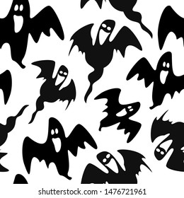 Vector seamless Halloween pattern with ghosts. Simple halloween design for greeting card, gift box, wallpaper, fabric, web design.