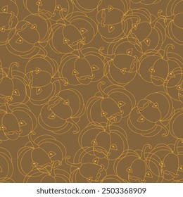 Vector seamless Halloween pattern. Illustration of Halloween celebration. Black pumpkin, bats, ghosts, and pumpkins. Vector cartoon.