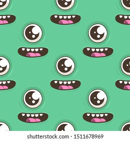 Vector seamless Halloween pattern with monsters faces. Cute Halloween background, wrapping paper, textile print, page fill