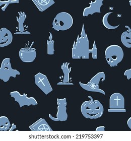 Vector Seamless Halloween Pattern on Dark Background