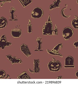 Vector Seamless Halloween Pattern on Brown Background
