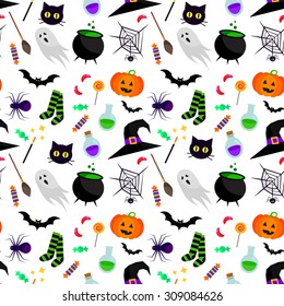 Vector seamless halloween pattern on white background.