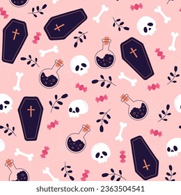 Vector seamless Halloween pattern with orange smiling spooky pumpkins. Holiday background for wrapping paper vector illustration