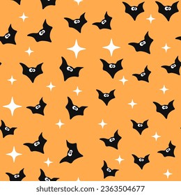 Vector seamless Halloween pattern with orange smiling spooky pumpkins. Holiday background for wrapping paper vector illustration