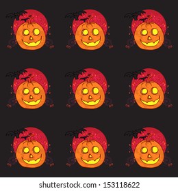 Vector seamless Halloween pattern with pumpkins, bats and ornaments