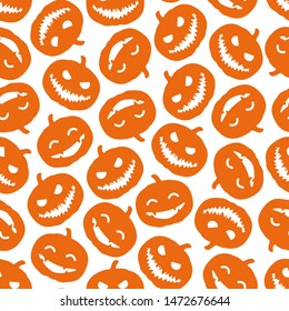 Vector seamless Halloween pattern with scary pumpkins. Simple halloween design for greeting card, gift box, wallpaper, fabric, web design.