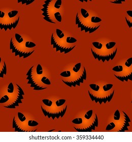 vector seamless Halloween pattern with scary pumpkin face