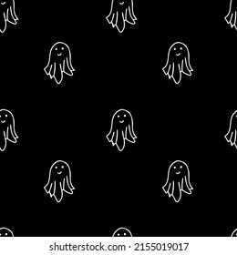 Vector seamless Halloween pattern with white line on black background.Festive,modern,horror,mystical print in doodle style.Designs for wrapping paper, packaging,cards,notebook covers,textiles,fabric.