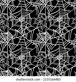Vector seamless Halloween pattern with white line on black background.Festive,modern,horror,mystical print in doodle style.Designs for wrapping paper, packaging,cards,notebook covers,textiles,fabric.