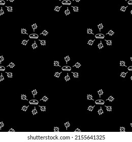 Vector seamless Halloween pattern with white line on black background.Festive,modern,horror,mystical print in doodle style.Designs for wrapping paper, packaging,cards,notebook covers,textiles,fabric.