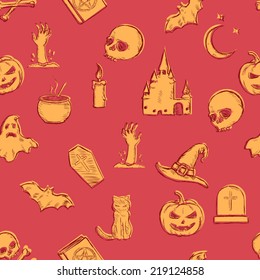 Vector Seamless Halloween Pattern. Yellow and Red.