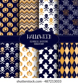 Vector Seamless Halloween Patterns Set