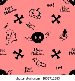 Vector Seamless halloween with pink background.