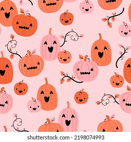 Vector Seamless Halloween Pumpkins Pattern