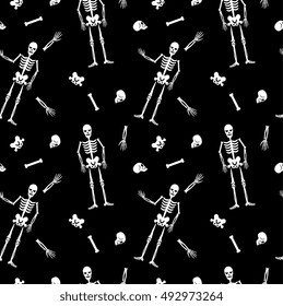Vector Seamless Halloween Skeleton Pattern