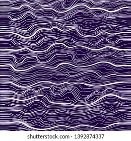 Vector seamless hand draw line pattern with white wave on blue background. 