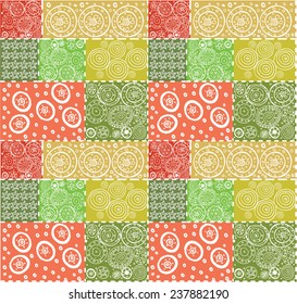 Vector seamless hand draw multicolored pattern in patchwork stile