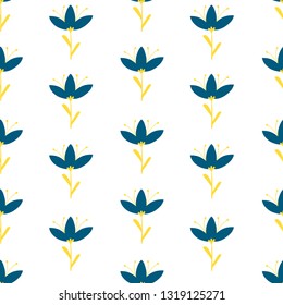 Vector seamless hand draw pattern with floral scandinavian style on white background