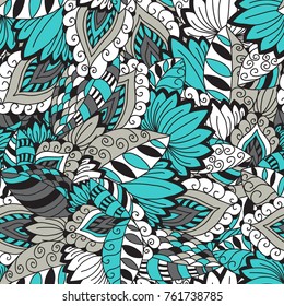 Vector seamless hand draw pattern with abstract floral ornament