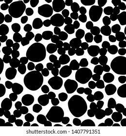 Vector seamless hand draw polka dot brush black and white pattern. Monochrome Scandinavian backgrounds of simple primitive with dots for textile design, for covers of notebooks and other