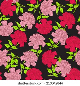Vector Seamless hand draw watercolor flower blossom pattern. Classic seamless vintage flower on a black background. Suitable for various designs, fabric, invitation and scrapbooking.