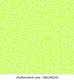 vector seamless hand drawing abstract pattern swirl, whorl, curly white line on green background