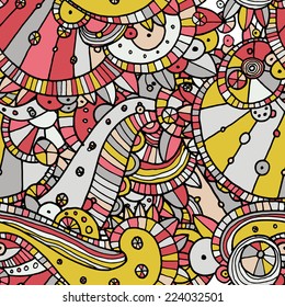 Vector seamless hand drawing doddle ethnic pattern. Background with geometric elements. Eps10