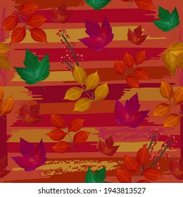 Vector Seamless Hand drawn Autun, Fall leaves on an artistic background. Useful for fabrics, surface design, wallpaper, packaging.