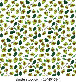 Vector seamless hand drawn avocado pattern, perfect for kitchen