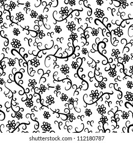 vector seamless hand drawn black and white floral pattern background