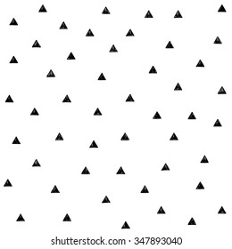 Vector seamless hand drawn black triangle pattern on white background.