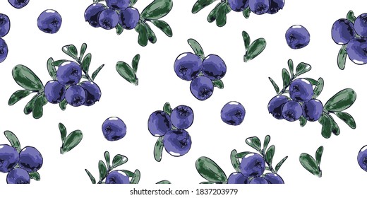 Vector seamless hand drawn blueberry pattern, perfect for kitchen